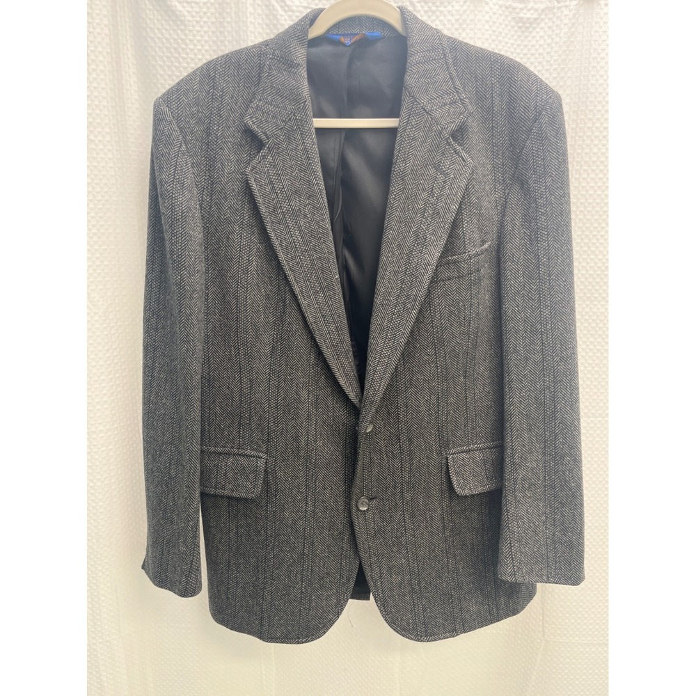 Pendleton Mens 42R Herringbone Blazer Grey 100% Virgin Wool Sport Coat Tweed